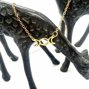 Gold Triple Moon Pendant Necklace